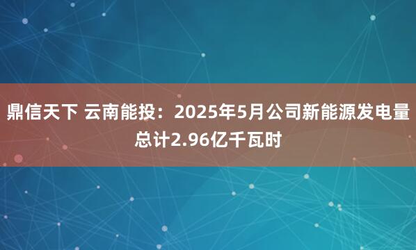 鼎信天下 云南能投：2025年5月公司新能源发电量总计2.96亿千瓦时