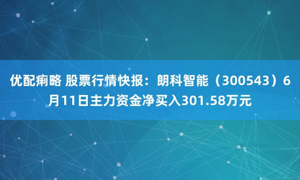 优配痢略 股票行情快报：朗科智能（300543）6月11日主力资金净买入301.58万元